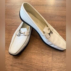 Tod’s Women White with Silver Buckle Loafers